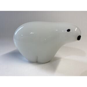 Art Glass White Polar Bear Figurine Paperweight Decor Winter Decoration 5”